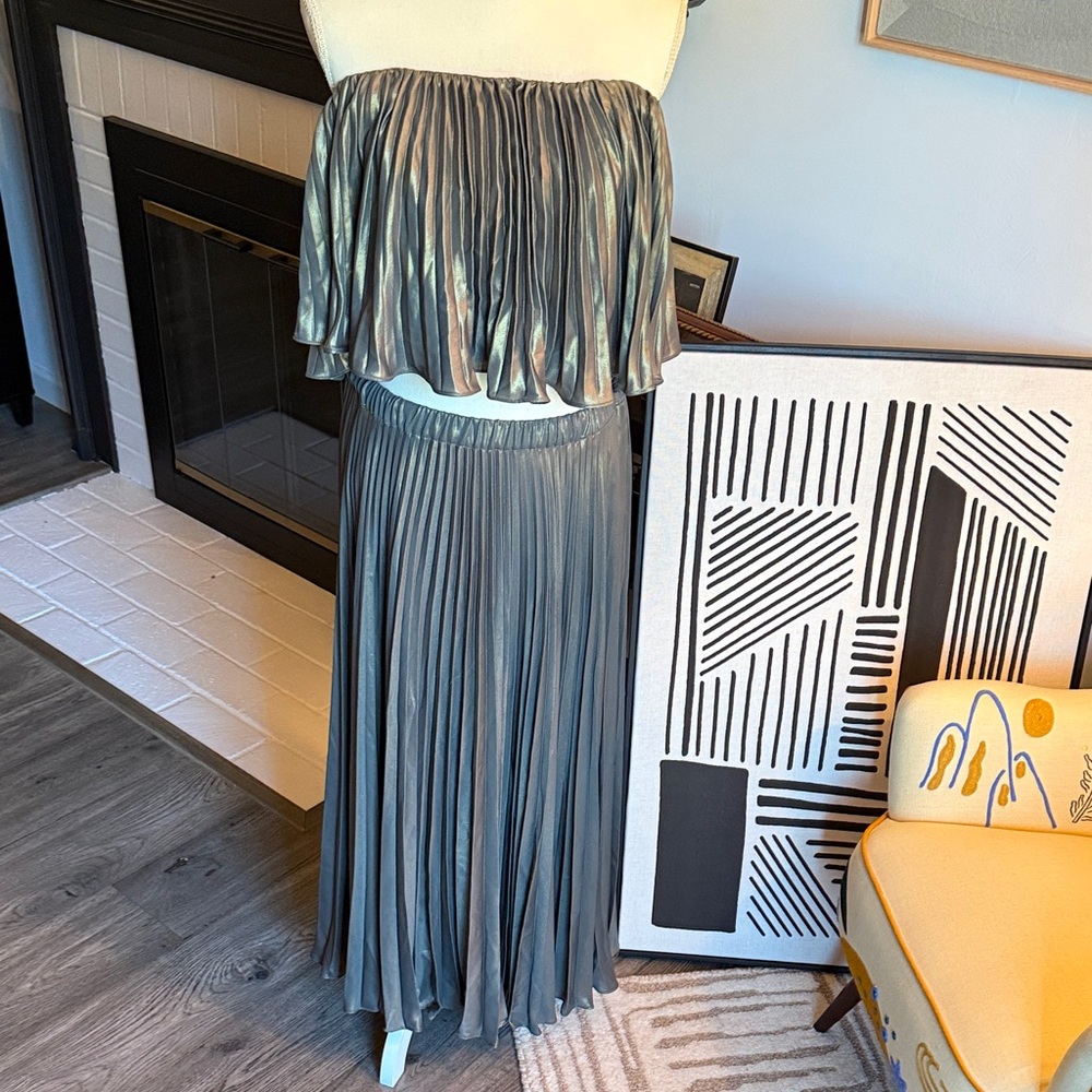 Anthropologie Metallic Gray Strapless Dress